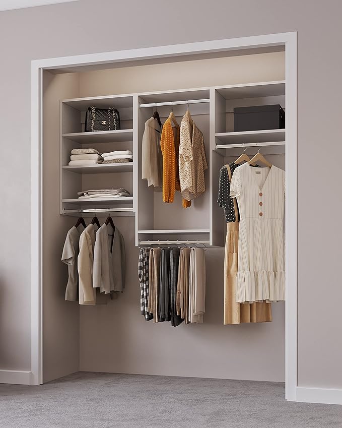 Closet Kit with Hanging Rods - Corner Closet System - Closet Shelves - Closet Organizers and Storage Shelves (White, 69 inches Wide) Closet Shelving