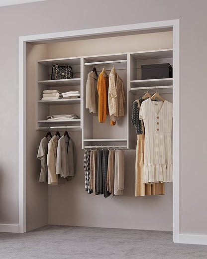 Closet Kit with Hanging Rods - Corner Closet System - Closet Shelves - Closet Organizers and Storage Shelves (White, 69 inches Wide) Closet Shelving