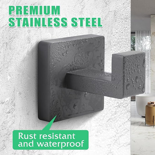 Heavy Duty Stainless Steel Towel Hooks, Wall Mounted Square Robe Hooks for Bathroom, Kitchen, Bedroom, Hotel 2 Pack Grey