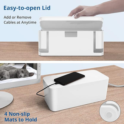 ZhiYo Cable Management Box White, 2Pack Cord Organizer Box - Extra Large and Medium Size, Cord Hider Box to Conceal Power Strips on Desk or Floor, Made from Electrically Safe ABS Material