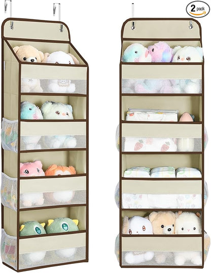 Yecaye 2 Pack Over the Door Organizer, 35.2lbs Load Toy Stuffed Animal Storage, Swing-proof Hanging Bathroom Organizers and Storage for Nursery Newborn Baby Essential Stuff Dorm Room Essentials Beige