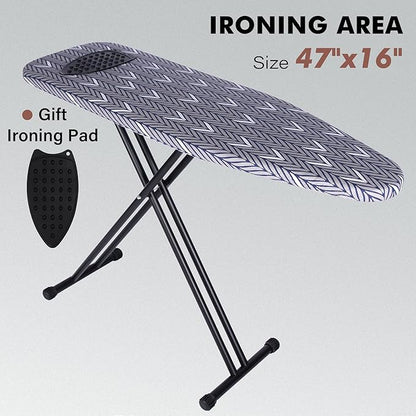 Ironing Board Full Size, Metal Construction Iron Board with Extra Thick Heavy Duty Padded Cover, Stable Structure, Anti-Skid Feet (47x16)