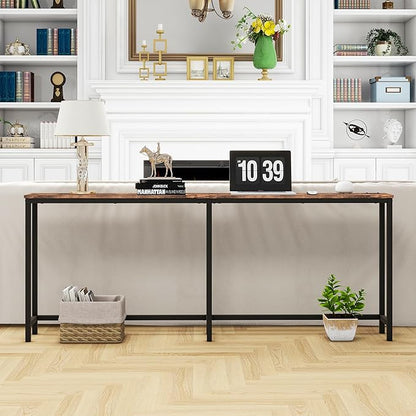 HOMERECOMMEND 70.8 Inch Console Table with USB Ports, Sofa Table with Charging Station, Narrow Entryway Table, Skinny Hallway Table,Rustic Brown