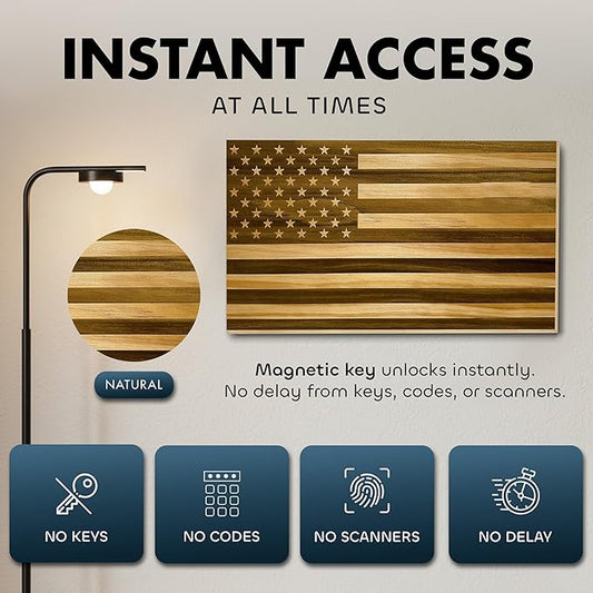 American Flag Hidden Gun Safe - Quick Access Hidden Gun Shelf - Concealment Shelf with Magnetic Lock - Wall Gun Safe for Secure Firearm Storage - Handcrafted In USA by Bellewood Designs (Natural)