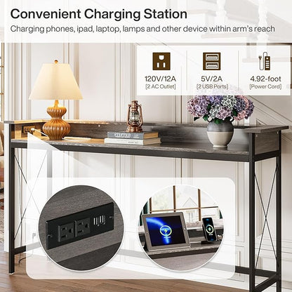 Tribesigns Sofa Table with Outlets and USB Ports, 70.9 inch Extra Long Console Table Behind Couch with Charging Station, Industrial Narrow Entryway Hallway Accent Table for Living Room
