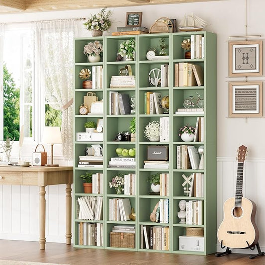 FOTOSOK 8-Tier Media Tower Rack, 11.6 X 9.3 X 70.9 Inches CD DVD Slim Storage Cabinet with Adjustable Shelves, Tall Narrow Bookcase Display Bookshelf for Home Office, Green