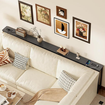 SUPERJARE 102.4 Inch Sofa Table with Power Outlets and USB-C Ports, 5.9 Inch Narrow Console Tables, Entryway Hallway Couch Tables with Storage, Behind Sofa, Small Spaces, Living Room, Black