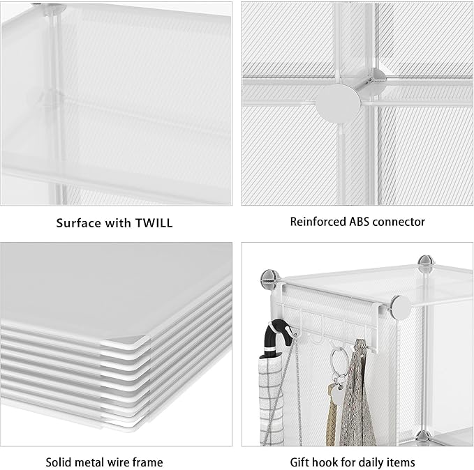 AWTATOS Cube Storage Organizer, 16 Cube Closet Organizers and Storage Shelves, DIY Stackable Bookshelf for Bedroom, Home, Translucent Twill