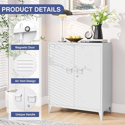 Metal Storage Cabinet,Home Office Cabinet with Doors and Adjustable Shelves,Locking Cabinet with Adjustable Leg Levelers Assembly Required(White)
