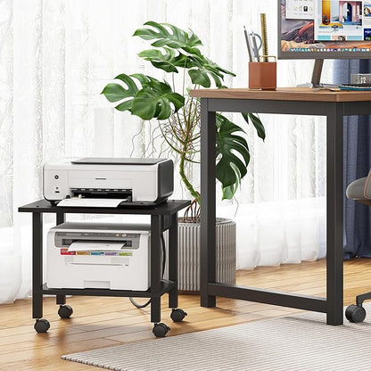 TUTOTAK 2 Tier Printer Stand, Rolling Printer Cart with Power Outlets and USB Ports, Mobile Printer Table with Wheels, for Under Desk, Office, Home, Black PS01BK001P