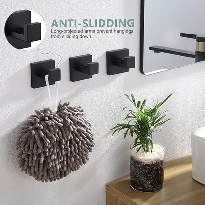KOKOSIRI Bath Towel Hook Wall Mounted Square Robe Hook Coat Hook Bathroom Kitchen Garage Heavy Duty SUS 304 Stainless Steel 3 Pack Matte Black B1010BK-P3