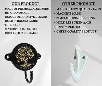 Aluminium Tree of Life Print (1-Pack) Single Wall Hooks, Black Tree of Life Themed Hooks for Hanging Leash-Wall Mount Hanger, Organization Decorative Wall Hook (Tree of Life)