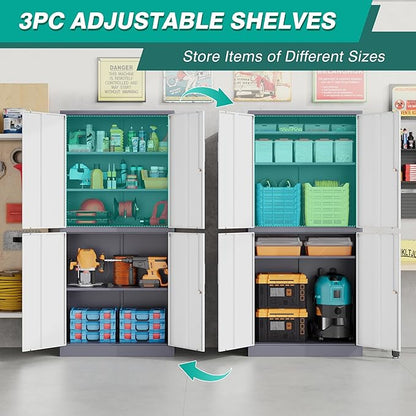 SISESOL Storage Cabinets With Doors And Shelves, 71'' Metal Garage Cabinet Locking, Adjustable Layers For Home Gym, bathroom, kitchen, office, Gray White