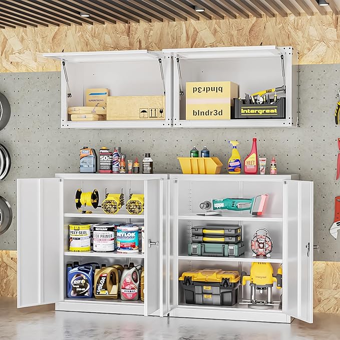 INTERGREAT Metal Storage Cabinet with Doors and Shelves,Lockable Storage Cabinet for Office,36”White Metal Utility Cabinet Garage Cabinets for Home Office, Garage, Kitchen, Shop