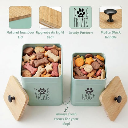 PERFNIQUE Dog Treat Container, Airtight Dog Treat Jar Set of 2, Dog Cookie Jar for kitchen Counter, Pet Treat Container, Dog Treat Canister and Storage, 7.8x6.2 & 7.3x5.5 (Sage Green)