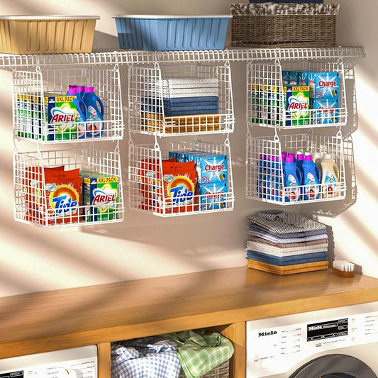 3 Pack Laundry Room Organization and Storage, Hanging Wire Basket for Laundry Closet Wire Shelves, Laundry Closet Organizers and Storage Basket, Heightened Version