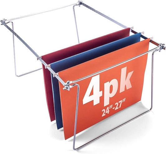 Officemate Hanging File Frame, Letter Size (Fits 24″–27″), Adjustable Heavy-Duty Steel File Drawer Organizer for Desks, Cabinets & Shelves, Set of 4 (91965)