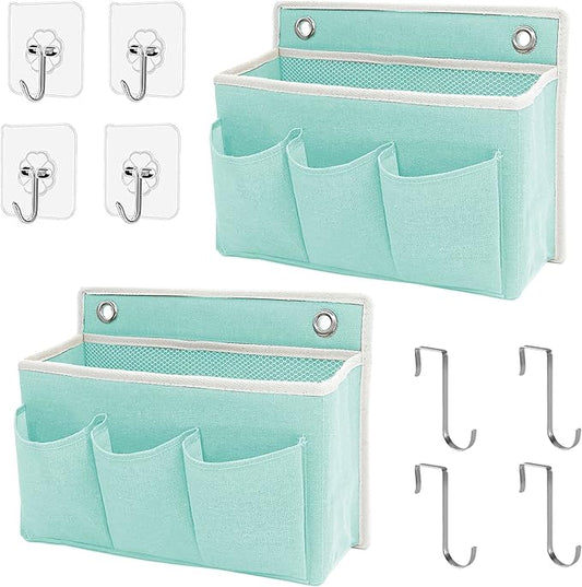 2-Pack Wall Hanging Organizer Bag/Hanging Baskets with Large Mesh Compartment & 3 Pockets，Over the Door Organizer Space Saving Storage for Bedroom,RV Camper, Closet (Green -2 Pack)