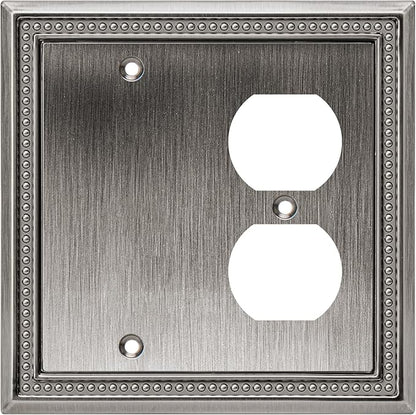Henne Bery Sunken Pearls Heavy Duty Decorative Wall Plate Switch Plate Outlet Cover (Blank/Duplex, Heirloom Silver)