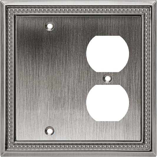 Henne Bery Sunken Pearls Heavy Duty Decorative Wall Plate Switch Plate Outlet Cover (Blank/Duplex, Heirloom Silver)
