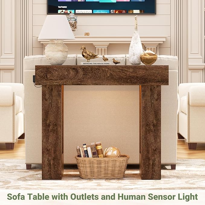 Unikito 39" Entryway Table with Socket and Sensor Light, Narrow Console Table with Storage Behind Couch, Farmhouse Entryway Table for Hallway, Behind The Couch, Living Room, Foyer