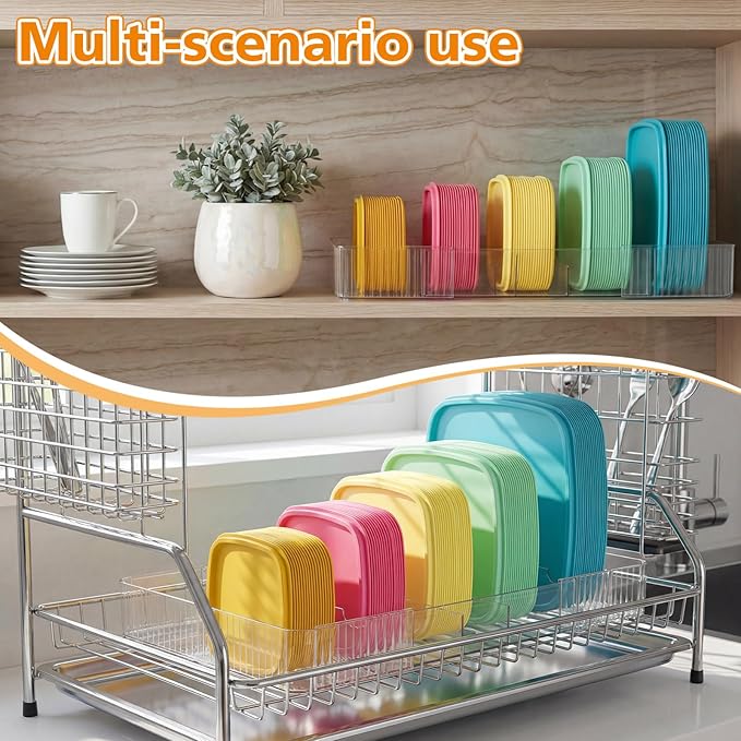 Junkin Expandable Lid Organizer for Cabinet – Clear Adjustable Food Container Lid Holder (10.6–18”) Plastic Storage Rack for Pantry Drawer & Kitchen Organization