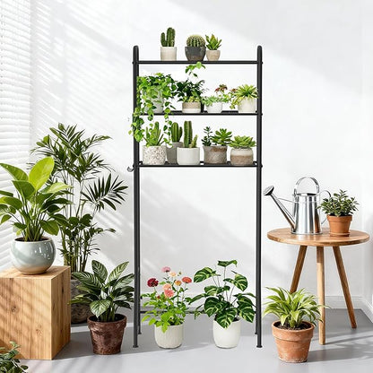 3 Tier Over The Toilet Storage Rack, Bathroom Organizer Shelf Over Toilet with 4 Hook, Space Save Freestanding Metal Bathroom Shelves