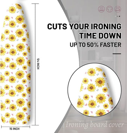 Extra Thick Ironing Board Cover and Pad, Summer Sunflowers 15x54 Ironing Board Cover, Resist Scorching and Staining,Elastic Edges,Farmhouse Spring Summer Yellow Flowers Butterfly