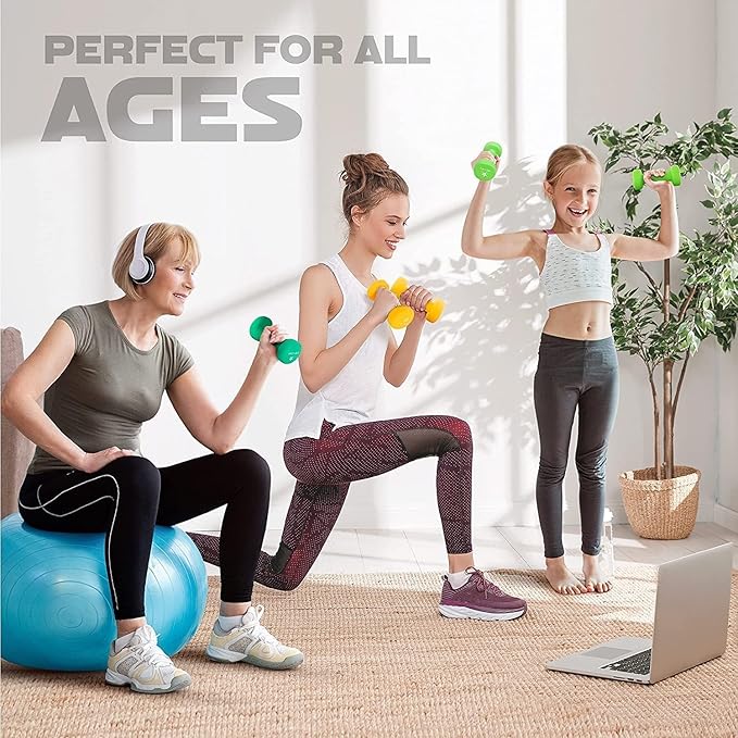 Yes4All Neoprene Coated Dumbbell Hand Weight Sets of 2 - Multiple Weight Options with 15 Colors, Anti-roll, Anti-Slip, Hexagon Shape