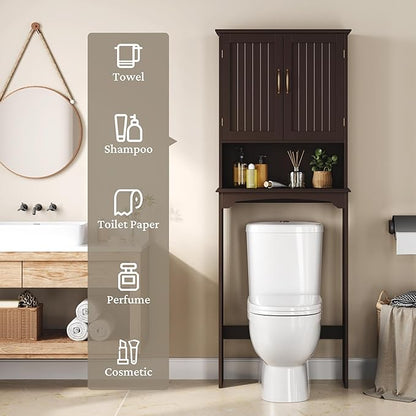 Yaheetech Over The Toilet Storage with 2 Doors & Adjustable Shelf, Free Standing Toilet Rack Wooden Space-saving Collect Cabinet, Bathroom Furniture, 9Dx24.5Wx66H Inches, Espresso