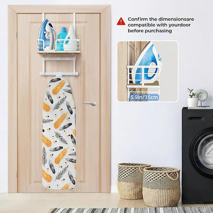 TJ.MOREE Over The Door/Wall Mount Ironing Board Hanger, Laundry Room Iron and Ironing Board Caddy Storage for Water Mister, Fabric Sprays, Laundry Detergent, White