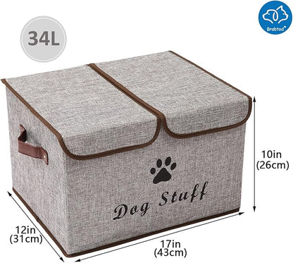 Large Dog Toys Storage Box Canvas Storage Basket Bin Organizer with Lid - Collapsible Linen Bin Ideal for Organizing Dog Cat Toys and pet Stuff-PP Boad-17" x 12" x 10" - Gray