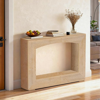 46 Inch Entryway Table U-Shaped, Wooden Console Table with Socket Farmhouse Sofa Table for Entrance, Hallway, Living Room,Behind Couch((Oak Brown)