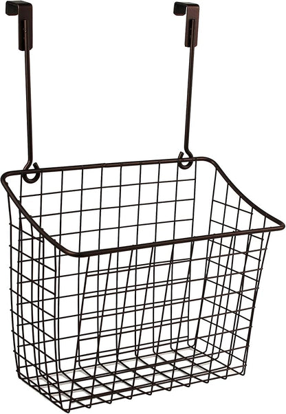 Spectrum Large Over Cabinet Door Organizer Bronze Wire Storage Basket for Kitchen Bathroom, Steel Hanging Cabinet Storage Organizer Basket Design Fits 0.75 Inch Cabinet Doors