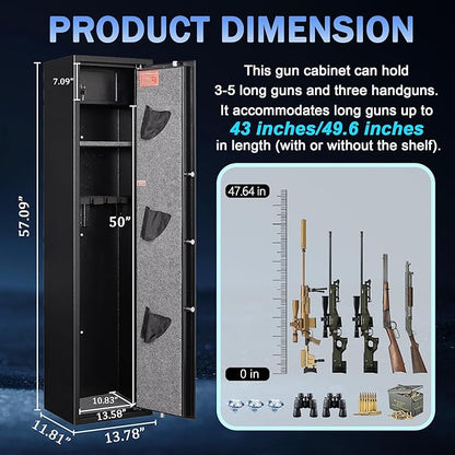 Marcree Biometric Gun Safe, 5-7 Quick Access Rifle Safe with Inner Lock Box, Shotgun Safe with Digital Keypad, Assembled Gun Cabinet with Removable Shelf for Home Bedroom, LED Light, Fingerprint Lock