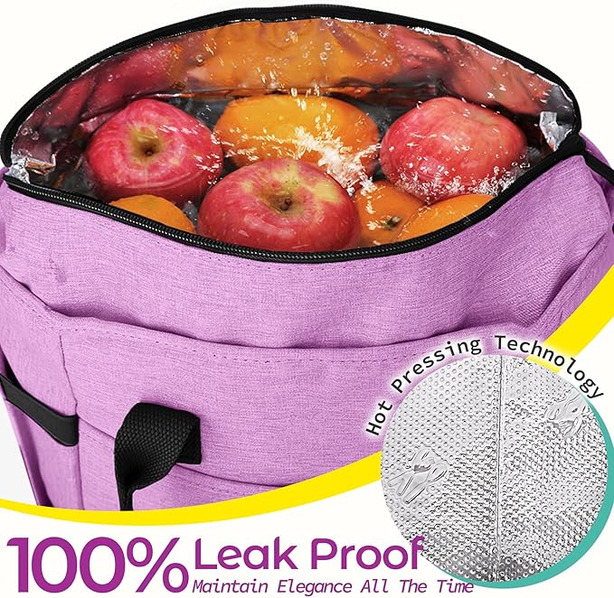 KIPBELIF Cute&Classy Roomy Insulated Lunch Bags for Women - Stylish & Functional Large Tote Adult Lunch Box for Working & Picnic(Extra Large,Purple)