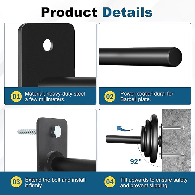 EVERYMATE Weight Plate Rack, Wall Mount Weight Plate Holder for Bumper Plates, Max Weight Capacity 330 lb, Home Gym Organizer