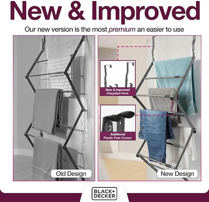 BLACK+DECKER Over The Door Expandable Telescopic Drying Rack, Clothes Organizer, Towel Hanger, Laundry, Collapsible, Gray