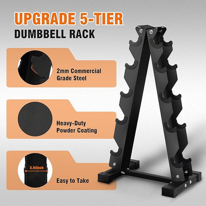Fitvids Rubber Coated Hex Dumbbell Set with Storage Rack, 100/150/200/550 LB Hand Weight Set with Anti-Slip Grip for Home Gym