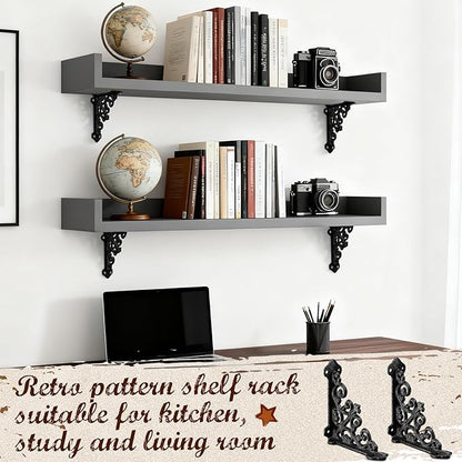 Blulu 4 Pack Antique Style Cast Iron Shelf Brackets Decorative Brackets 3 7/8" x 3 7/8" Wall Mount Shelving Bracket Heavy Duty Victorian Style Shelf(Black)