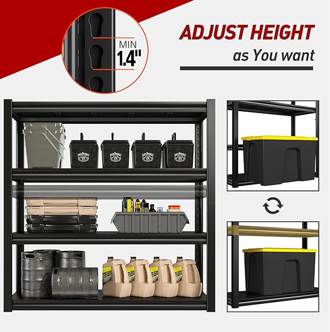 Raybee 40" W Storage Shelves 4 Tier Garage Shelving Heavy Duty Shelving 2000 LBS Adjustable Metal Shelving for Garage,Basement, Warehouse, 40" W x19 D x57 H