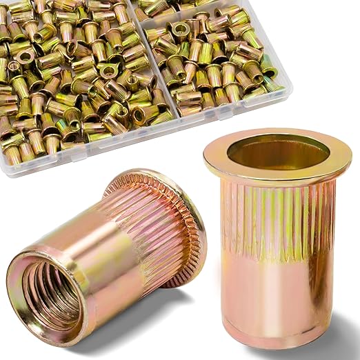 160Pcs M5 Rivet Nuts, Metric Zinc Plated Finish Carbon Steel Flat Head Threaded Insert Nutsert Kit
