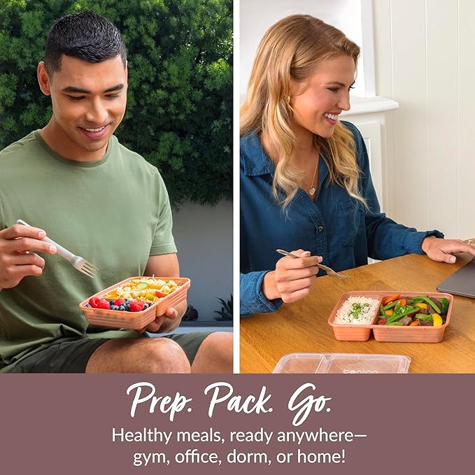 Bentgo Prep - 20-Piece 2-Compartment Reusable Meal Prep Containers with Lids, PFAS & BPA Free Materials, Durable, Microwave, Freezer, & Dishwasher Safe To Go Food Storage (Rose Gold)