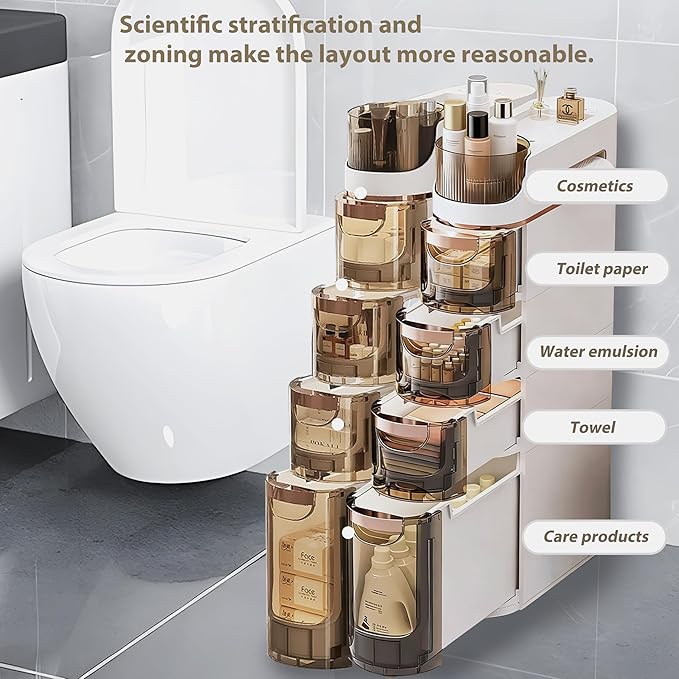 Slim Bathroom Storage,Slim Cabinet for Bathroom,Narrow Movable Bathroom Storage Organizer for Small Spaces,Bathroom,Kitchen,Living Room (4-Tiers)