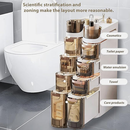 Slim Bathroom Storage,Slim Cabinet for Bathroom,Narrow Movable Bathroom Storage Organizer for Small Spaces,Bathroom,Kitchen,Living Room (3-Tiers)