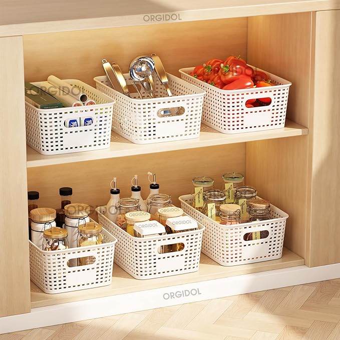 Plastic Storage Basket with Lids 10 Pack Stackable Storage Bins Containers with Lid, Decorative Storage Boxes for Organizing Shelves, Drawers, Playroom, Classroom, Office, Closet, White