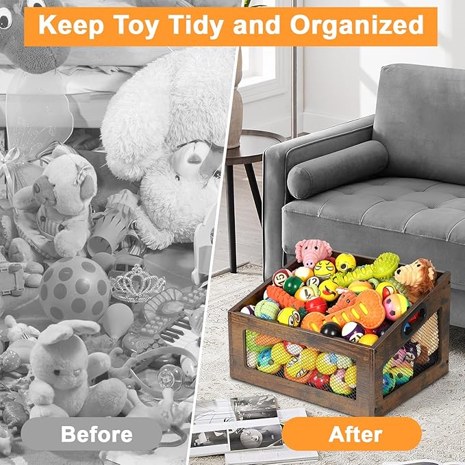 handrong Dog Toy Basket,Wood Dog Toy Box,Dogs Toys Bin,Dogs Storage Organizer,Large Cat Toys Basket Box for Living Room Outdoors Organizing Storage