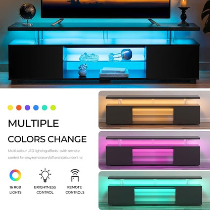 Black TV Stand,Glass TV Stands for Living Room,TV Stand for 75+ inch TV,Long TV Cabinet for Living Room,Bedroom,Home Office