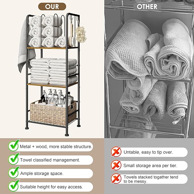 Towel Rack for Bathroom 3-Tier M-Shaped Detachable Dividers, Durable Metal Towel Holder, Pool Items Holder, Space-Saving Storage Organizer, Modern Bath Towel Shelf Free Standing Patent Pending