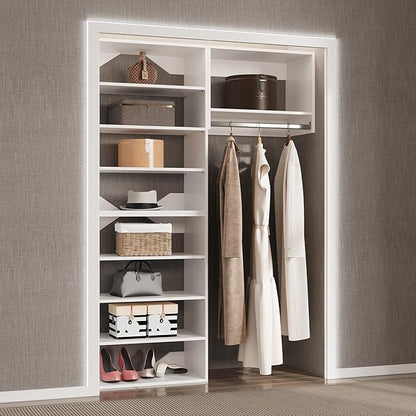 Modular Closet System, 67" Wide Closet Organizer System with Towers and Hanging, Wood Closet Tower Storage for Walk In Closets, Wall Mounted Wardrobe Organizer Kit System, Bedroom, White